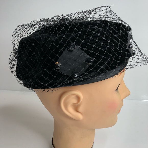 Vintage Retro Jane Morgan Hat Velvet Netting - Picture 4 of 10
